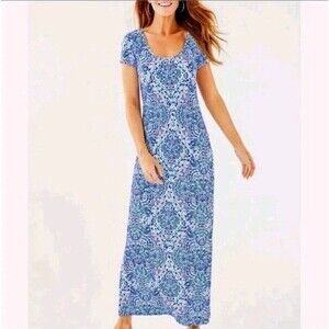 Lilly Pulitzer Wynne Maxi Dress Resort White Call My Shell Phone Blue Printed M